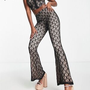Womens high waisted flare black lace pants